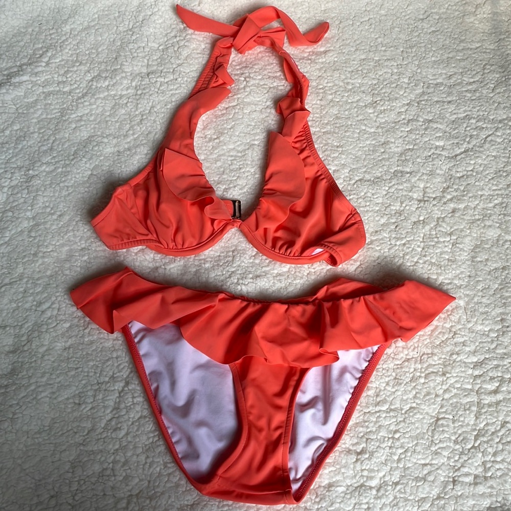 Venus coral ruffle underwire bikini